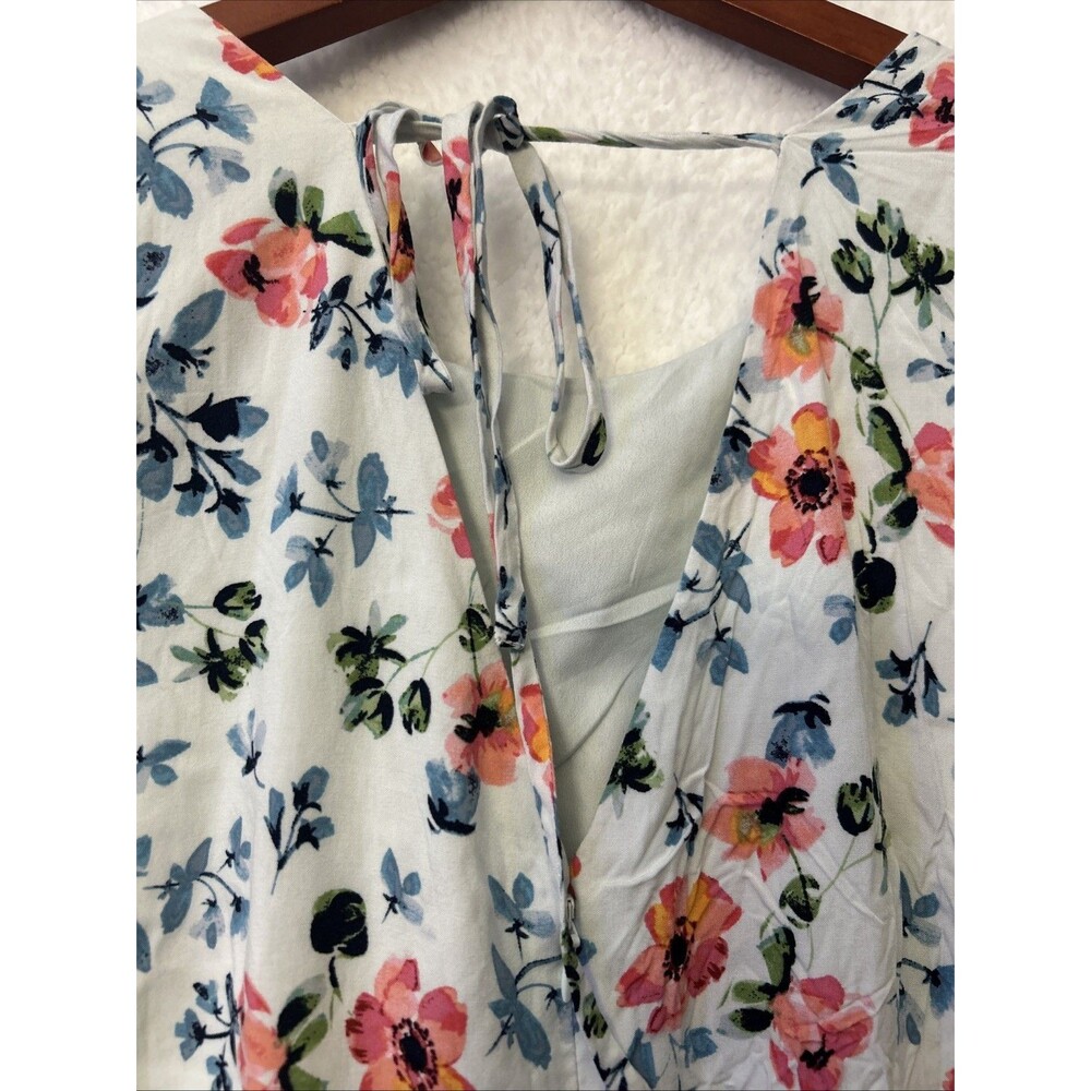 LOFT Blue Breeze Floral Print Dress Tie Back Bell 3/4 Sleeve White Pink Size 12 - Picture 6 of 10